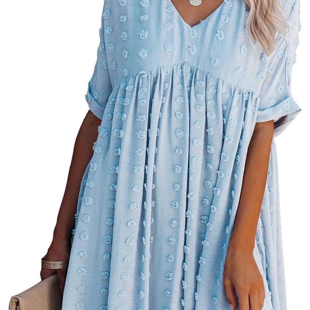 NWOT KIRUNDO Light Blue Textured V-Neck Babydoll Dress
